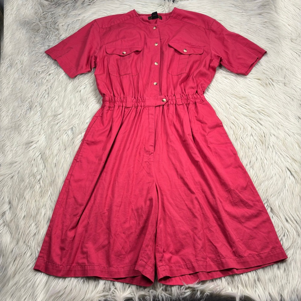 Vintage 90's Eddie Bauer M Twill Pink‎ Utility Romper Jumpsuit Granola Girl